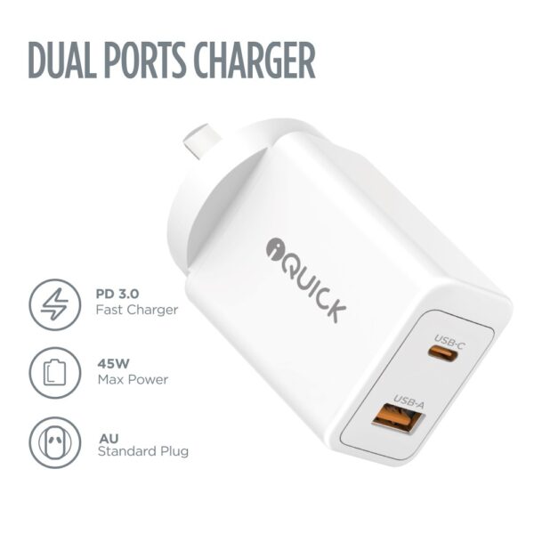 iQuick 45W Charger PD3.0+QC3.0 Dual Port 1 iquick 45acadapter 3